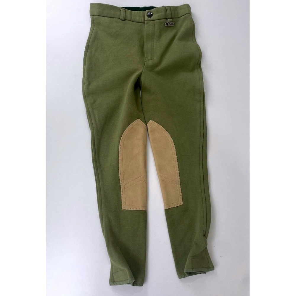 Dublin Childs Equestrian Riding Breeches Green Cotton Lycra Knee Patch Sz 10 Kid